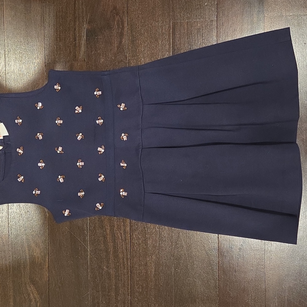 GIRL'S J. CREW CREWCUTS NAVY BLUE WITH MULTICOLORED GEMS STONES DRESS SZ 10 $90